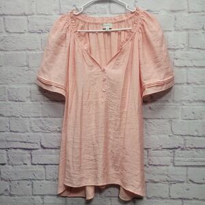 Wonderly Peach Peasant Top Plus Size 3X V-Neck Half Button Ruffle‎ Neck Boho
